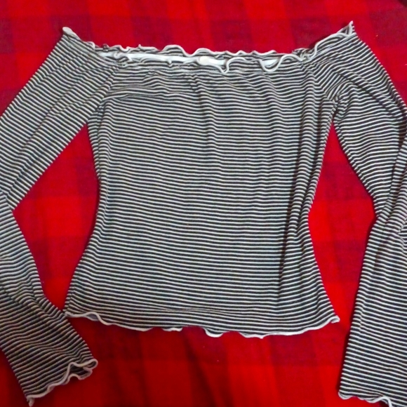 Black White Stripe One Shoulder Slim Long Sleeve Blouse main image 0